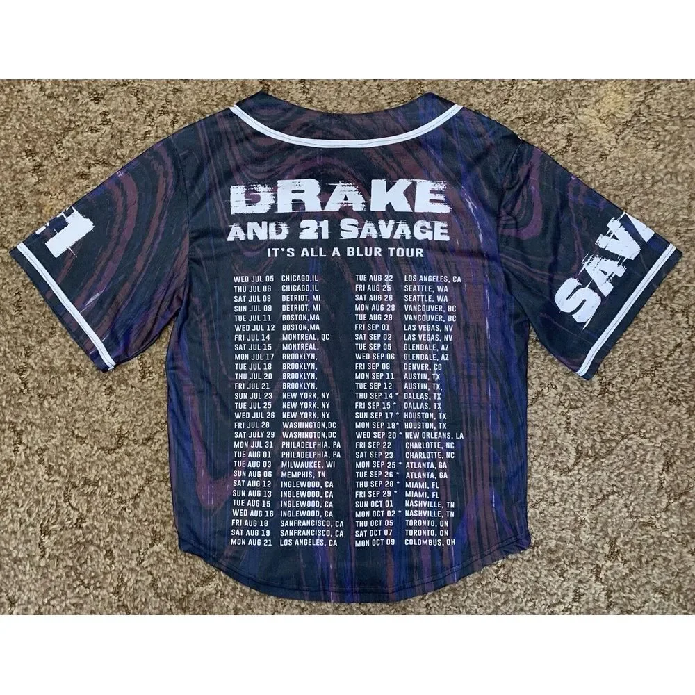 Drake 21 Savage It's All A Blur Tour Baseball Jersey Small Button Up‎ Hip Hop